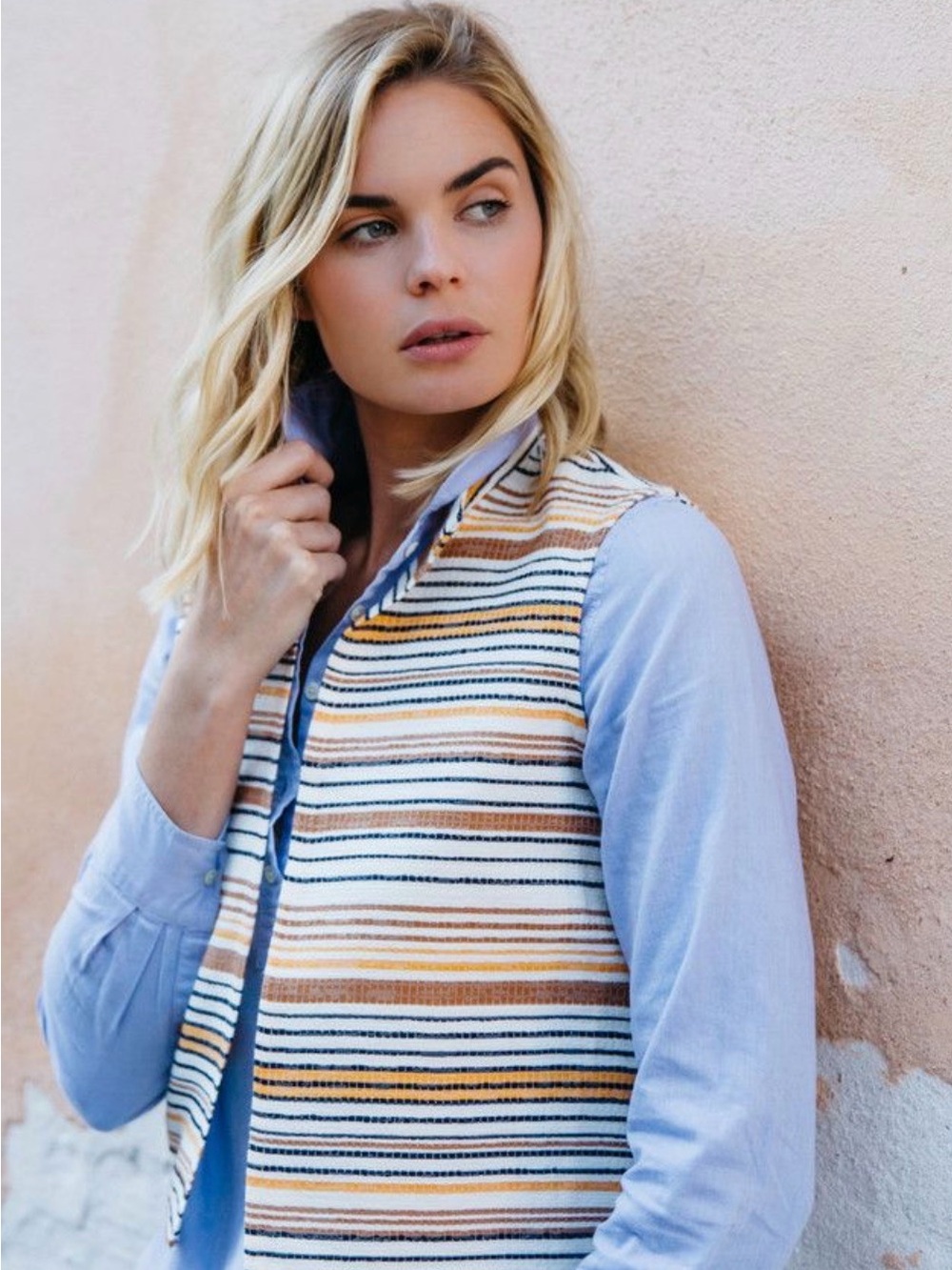 Striped Knit Vest in Black, White, orange & Tan